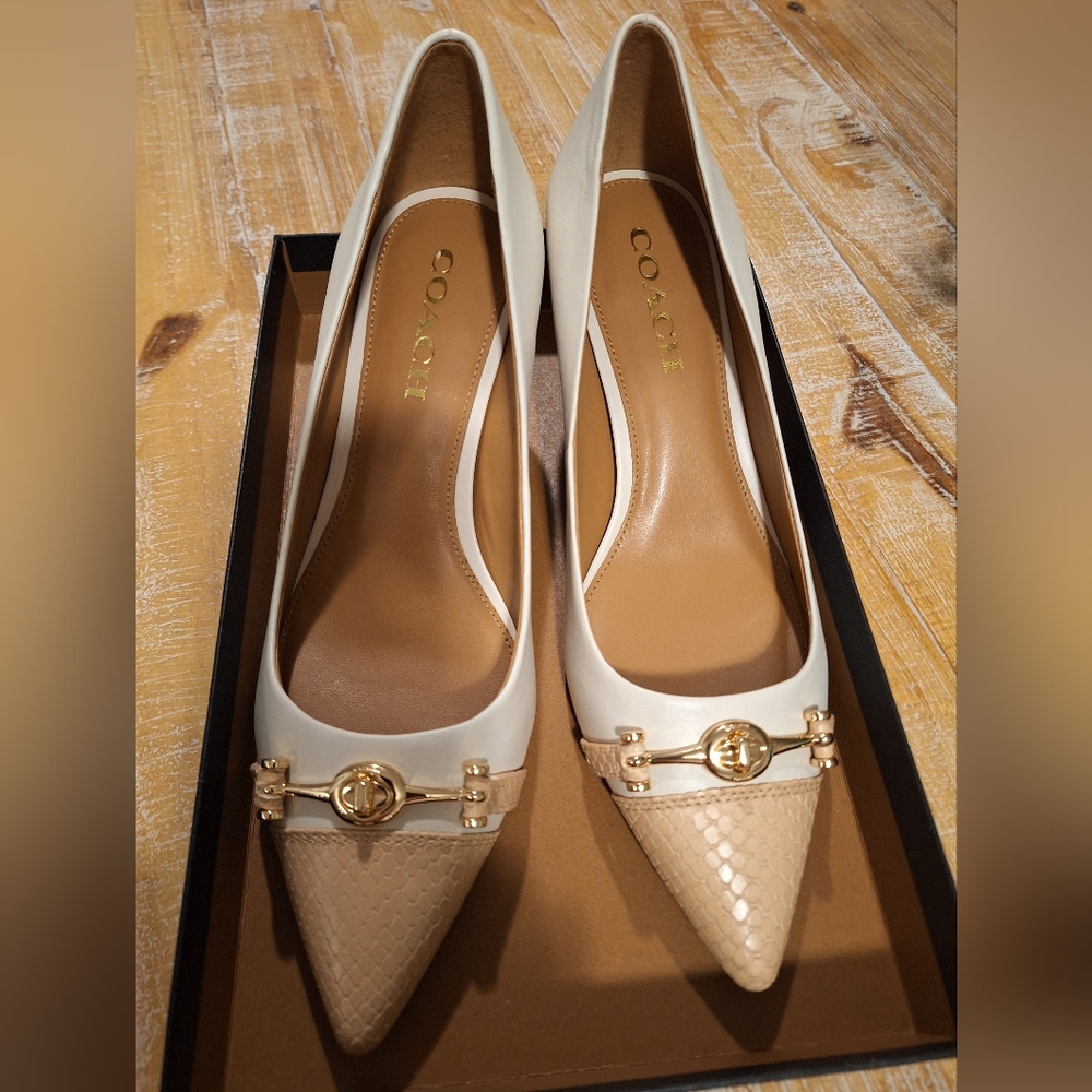 COACH: Lauri Mat Calf/Textured Snake Kitten Heels